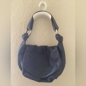 Lupo Butter Soft Blue Leather Silver Hardware Shoulder Bag